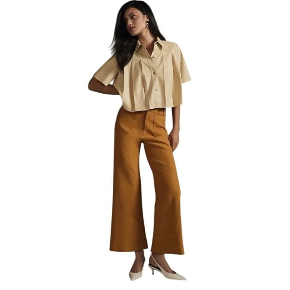 Anthropologie Womens High-Waisted Wide-Leg crop Pants women’s 32